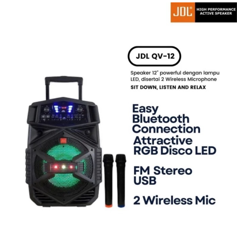 SPEAKER PORTABLE WIRELESS JDL QV-12 BLUETOOTH 15 INCH QV12
