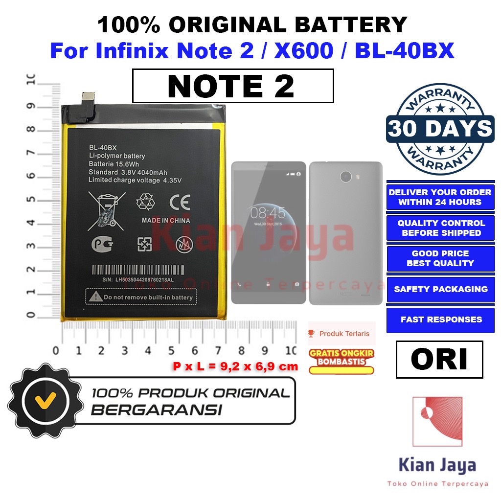 [Garansi 100% Ori] Baterai BL-40BX Untuk Handphone Infinix Note 2 X600 Batre Batrai battery Hp Original