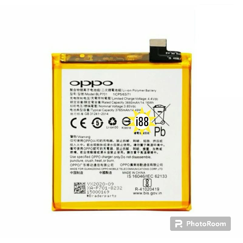Baterai 0ppo Reno BLP701 Batterry Batre Original 0ppo Reno BLP-701