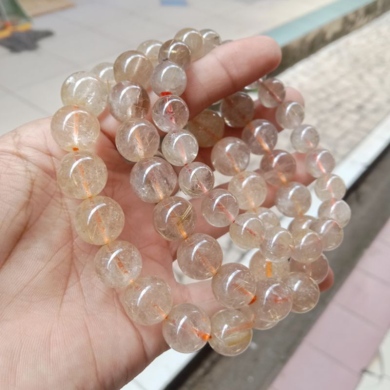 Gelang Batu Kecubung Serat Emas / Rambut Sedana / Gold Rutilated 12mm 10mm 8mm