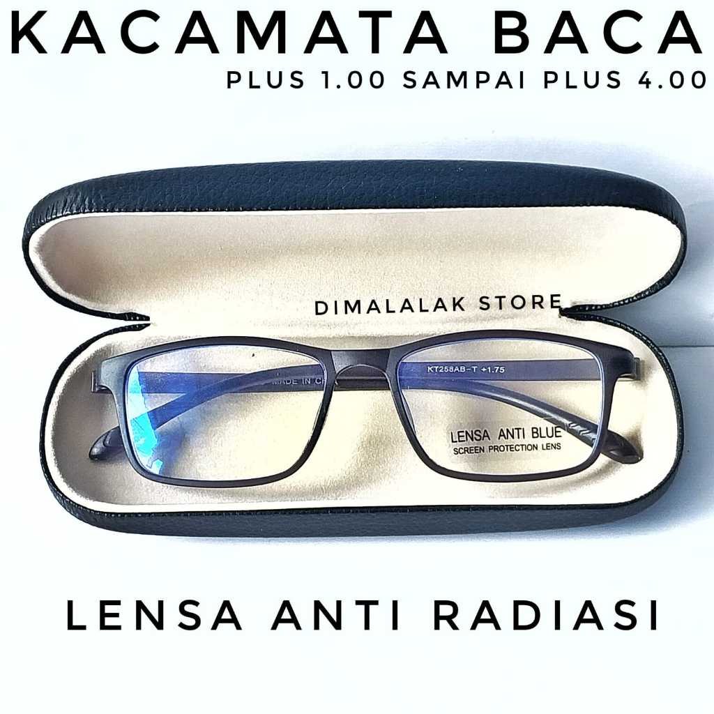 Kacamata baca lensa anti radiasi /kacamata plus super fokus plus 1.00 sampai plus 3.00 bonus box dan