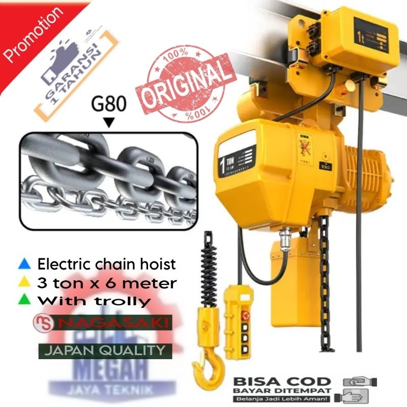 Electric chain hoist (ples crane) 3 ton x 6 meter 380v/3 phase nagasaki japan