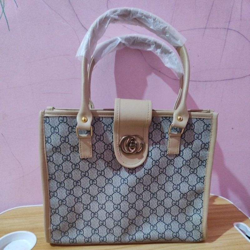 NEW tas shoulderbag Slingbag Gucci GC gucong cream motif Tote bag besar coksu coklat tas selempang