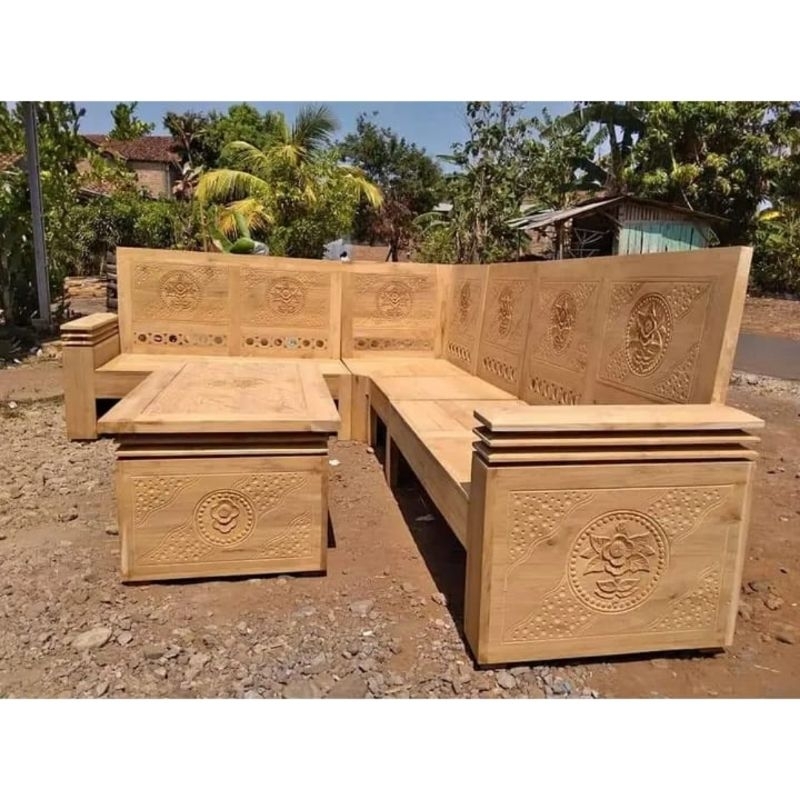 COD  Kursi Tamu Sudut Minimalis Full Kayu Jati TPK Perhutani Kursi Tamu Minimalis Tumpuk Kayu Jati T