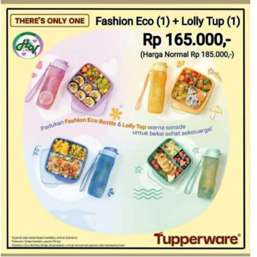 Lolly Fashion 500ml Set / Paket Bekal Tempat Makan dan Botol Minum Tupperware Original Termurah