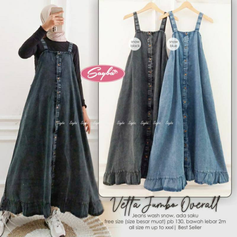 Vetta Overall Jumbo 3XL Wanita Baju Kodok Jumpsuit Full Kancing Overall Dress Korean Style