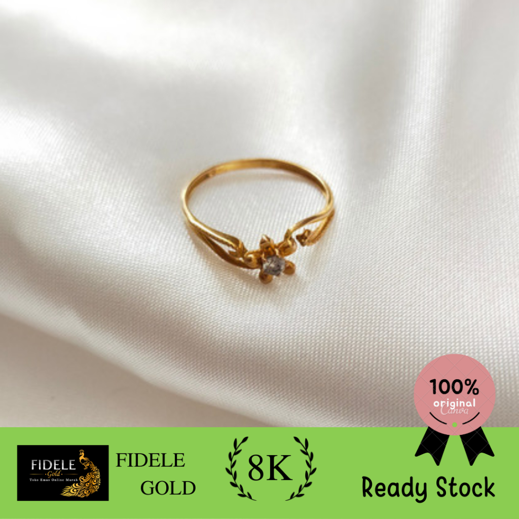 Cincin Bunga linea fashion emas asli cincin kadar muda 375