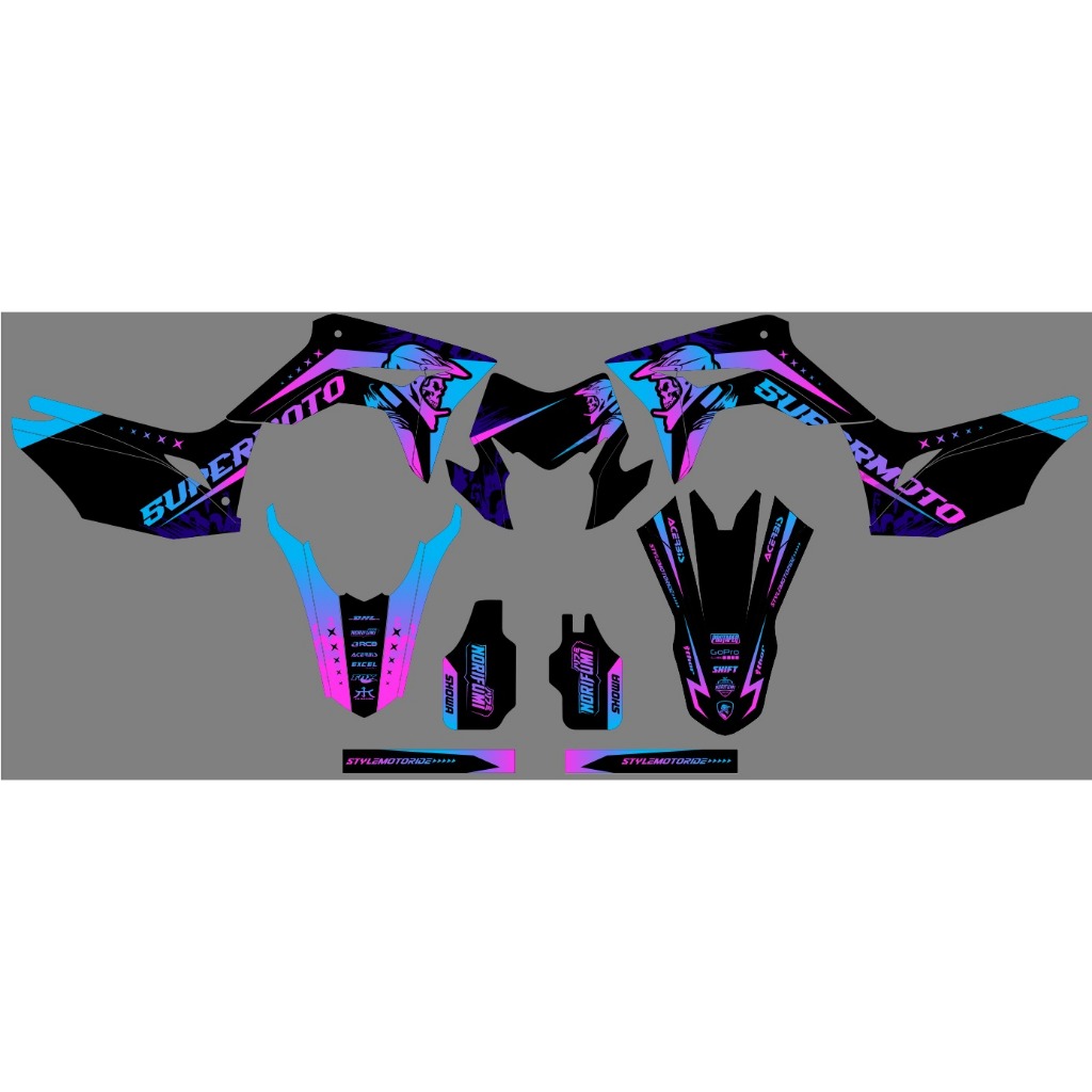 Decal CRF 150 L MOTIF HELM SUPERMOTO LOGO HONDA BIRU UNGU D-I2-551