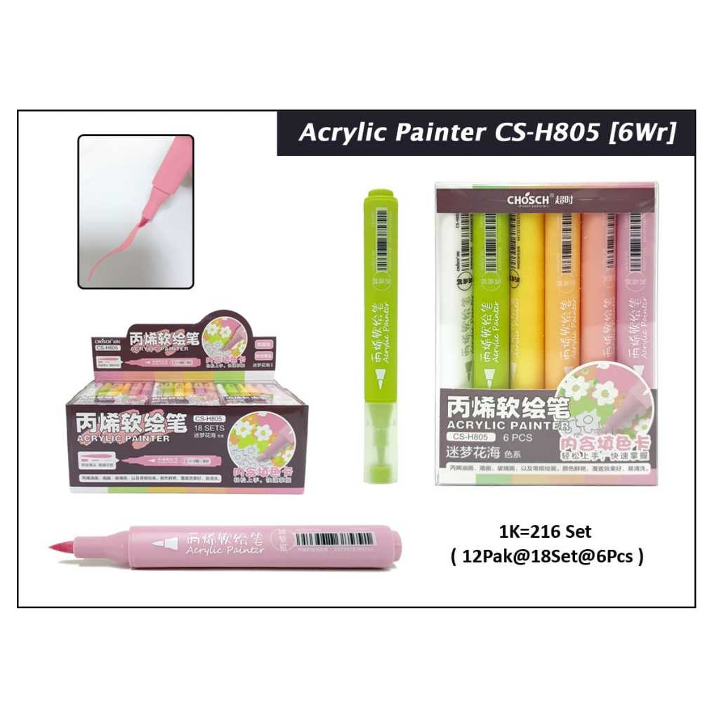 

RB akrilik acrylic painter MARKER set isi 6 brush tip permanen semua permukaan chosch ada 5 seri