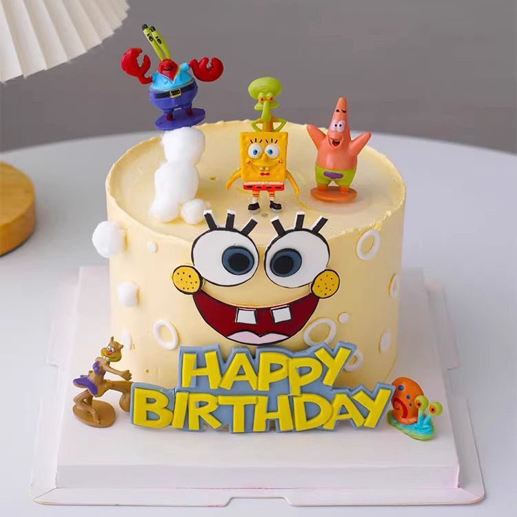 Topper Kue Spongebob / Topper Cake Spongebob / Hiasan Kue / Topper kue Ulang Tahun set
