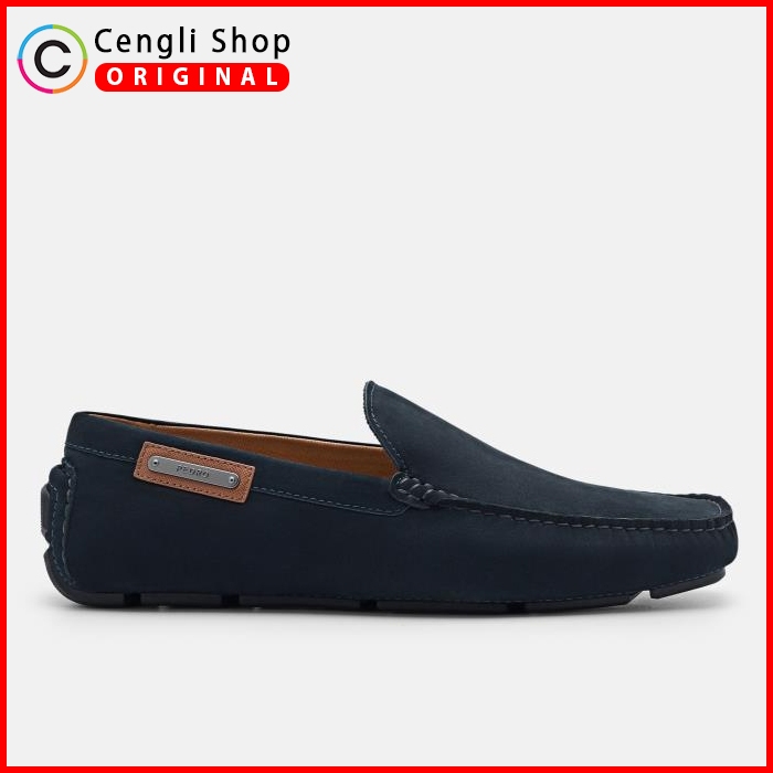 PM007 SEPATU PRIA LOAFER PEDRO ORIGINAL SLIP ON PANSUS KULIT BIRU NAVY BLUE