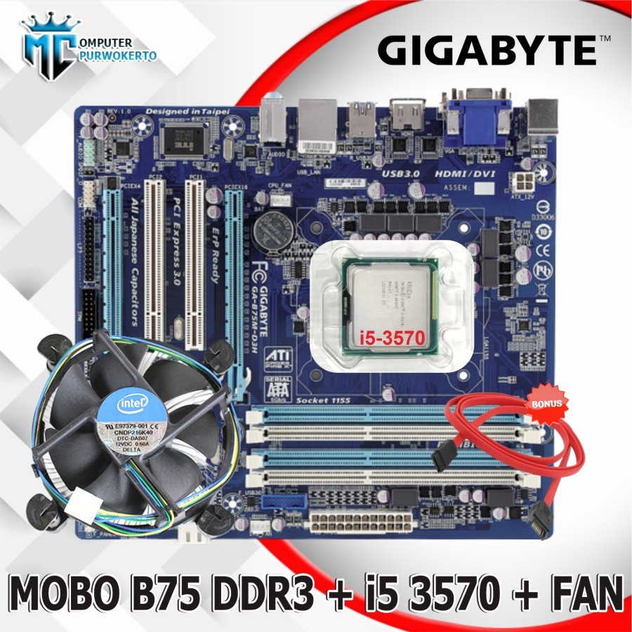 Motherboard Mobo B75 dan Processor Core i5 3570 + Fan