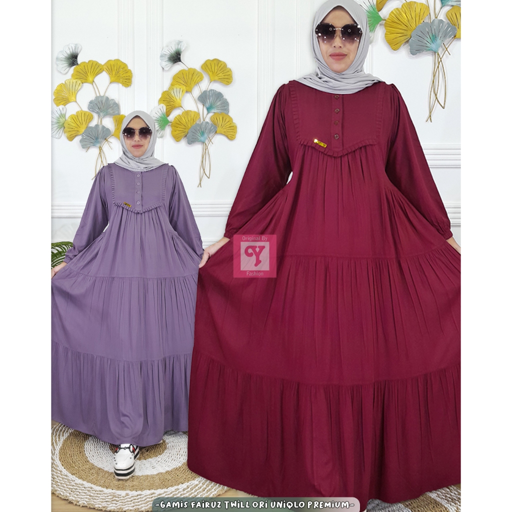 GAMIS FAIRUZ Rayon Twill Ori Uniqlo Tebal Premium | YULIIRA FASHION Kancing Busui Wanita Midi Dress Gamis Jumbo
