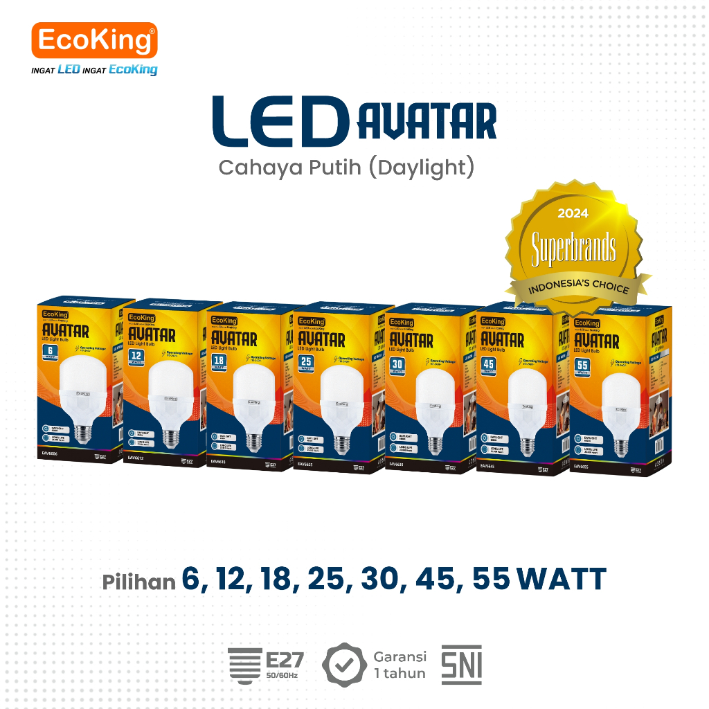 EcoKing Lampu Bohlam Rumah LED Avatar 6W 12W 18W 25W 30W 35W 45W 55W Cahaya Putih