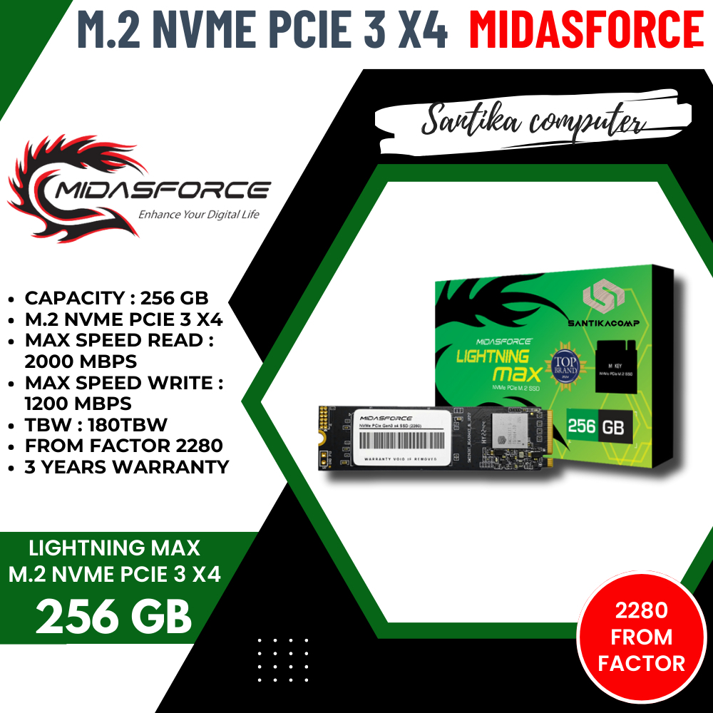 NVME 256GB MIDASFORCE M2 NVME 256 GB MIDAS PCIe Gen3 x4 SSD