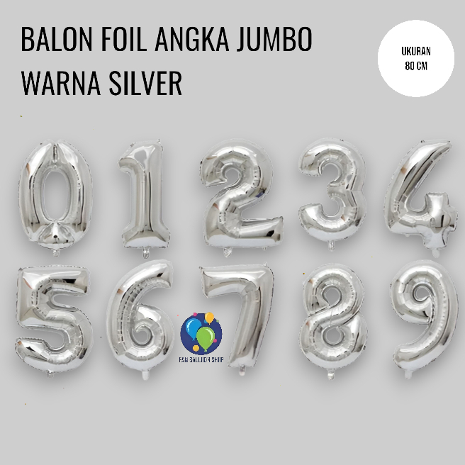Balon Angka Jumbo Silver / Balon Angka Silver 80 CM