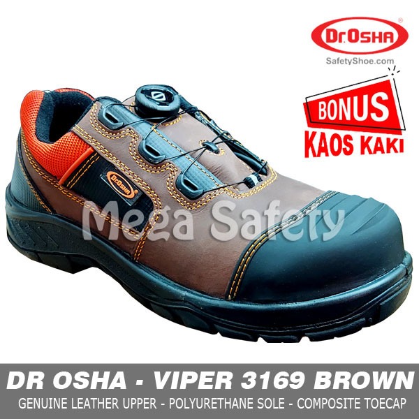 Dr Osha Viper 3169 Brown Sepatu Safety Shoe S1 Metal Free Composite Quick Lace Casual SNI Original