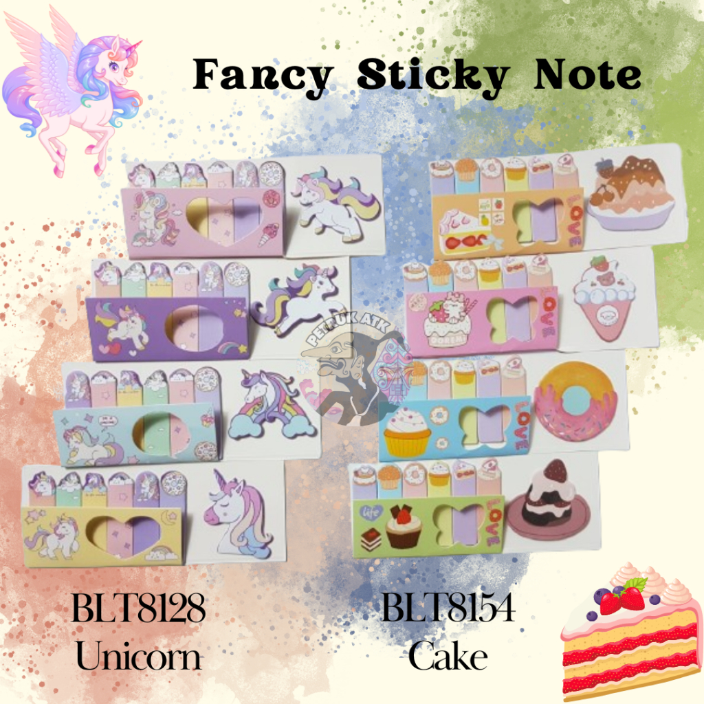 

[SET] STICKY NOTES FANCY MOTIF BLT8128 UNICORN DAN BLT8154 CAKE