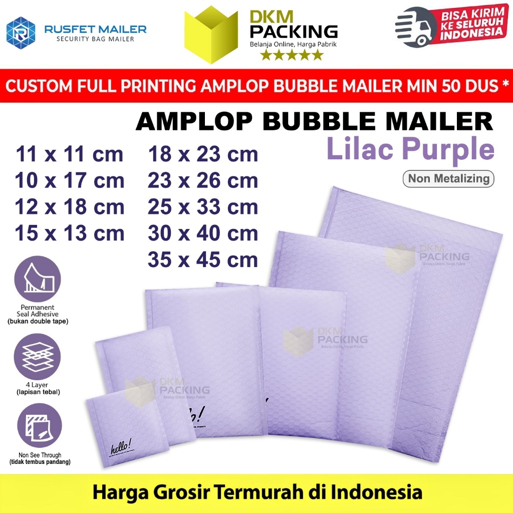 Amplop Bubble Wrap Envelope Bag LILAC PURPLE Security Mailer RUSFET