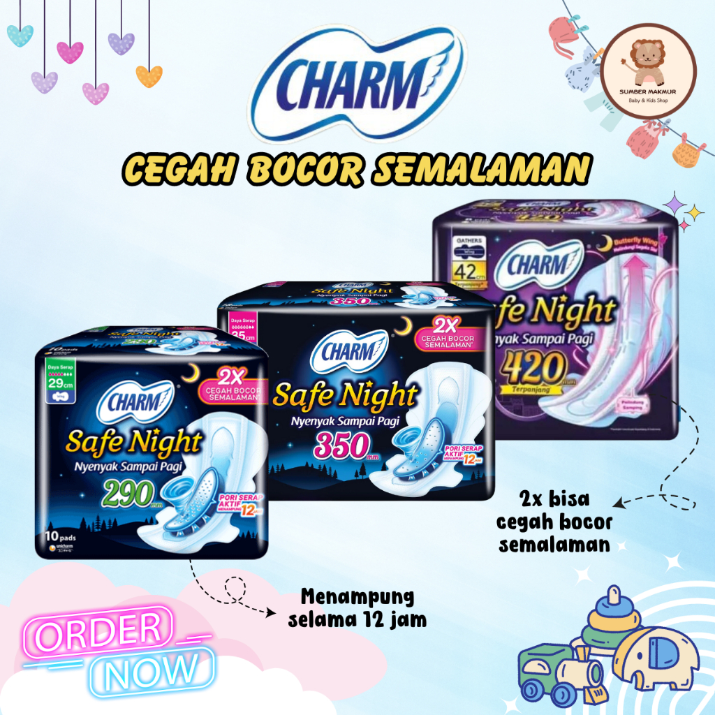 Charm Safe Night Pembalut Wanita Lebih Panjang 2x Cegah Bocor Semalaman