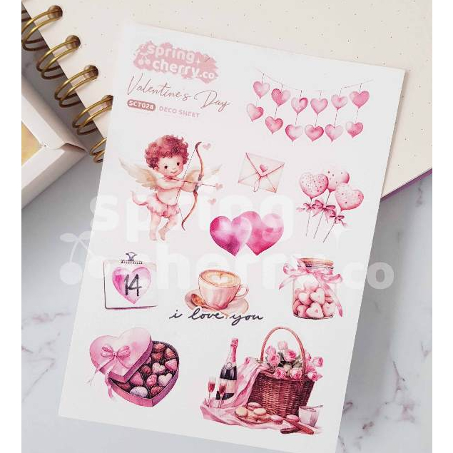 

VALENTINE'S DAY sticker deco sheet [SPRINGCHERRY] A6 journaling planner laptop waterproof premium vinyl glittery glitter strong jurnal bujo bullet cahol notebook beautiful estetik aesthetic eiffel girl peach flower couple love romantic romantis cinta