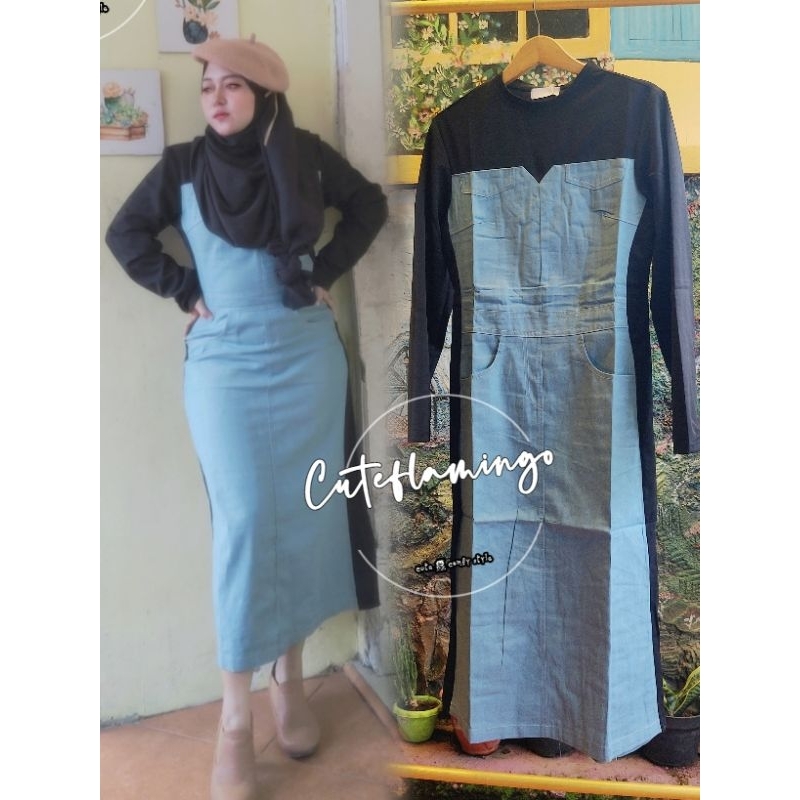 Cuteflamingo Jeans Midi Dress kombinasi Soft Jeans