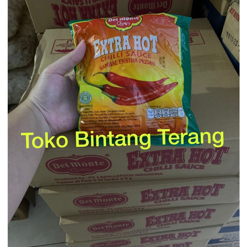 

KODE A44R Delmonte Saos Sambal Extra Hot Sachet Stick 1 Dus isi 2 pak x 24 stik