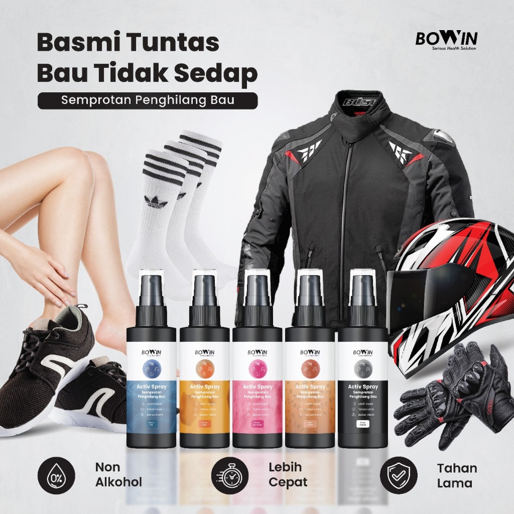 Bowin Activ Spray - Parfum Helm Motor/ Penghilang Bau Jaket & Parfum Sepatu. Semprotan Penghilang Bau & Bakteri Image 9