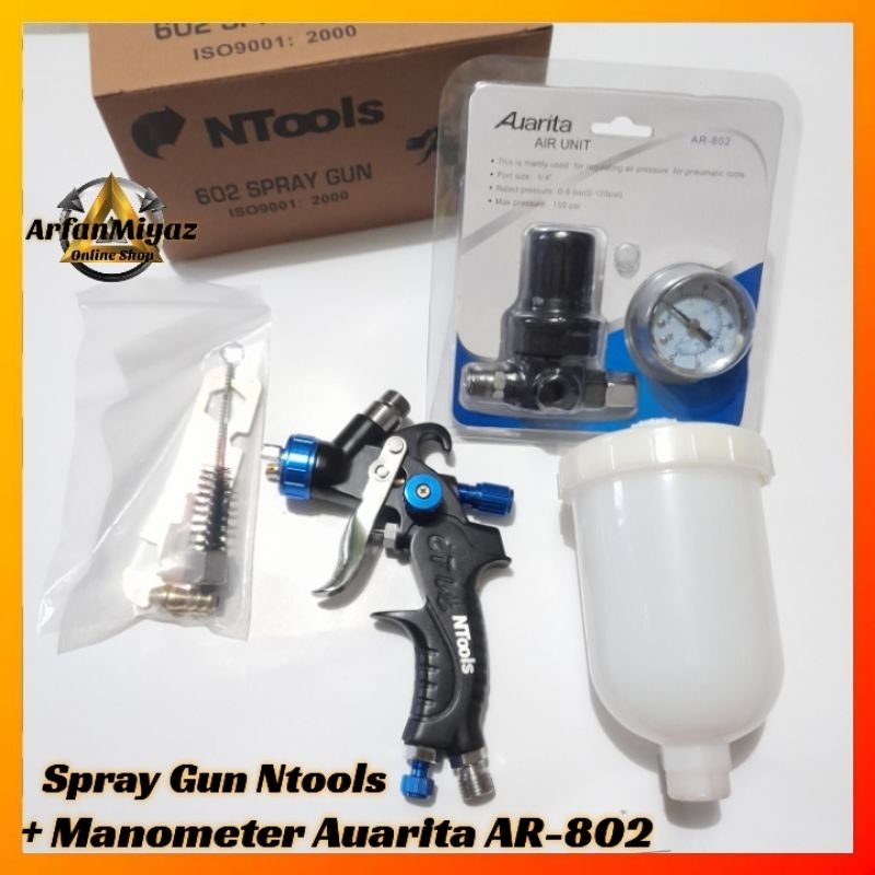 Paket Spray Gun Ntools Crous 6 Plus Air Regulator Auarita AR-802