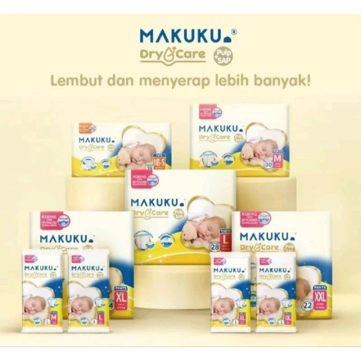 Pampers Bayi Makuku Dry Care Type Celana/ Perekat NB-S 38/M30/L28/XL24/XXL22