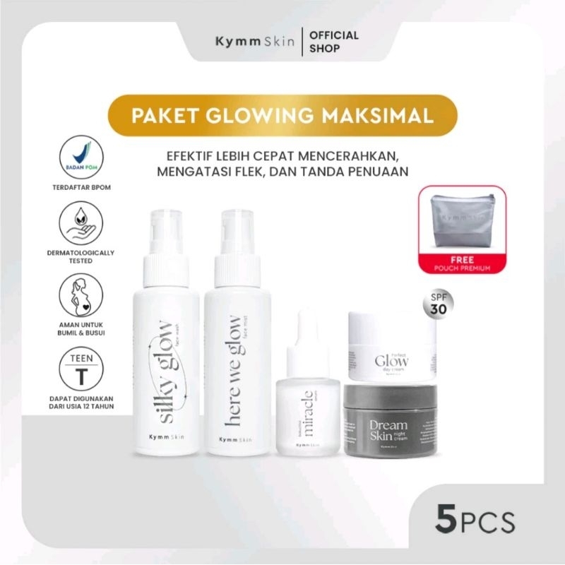 [COD/GOSEND] KYMM*SKIN PAKET LENGKAP GLOWING 5 PCS (FREE POUCH)
