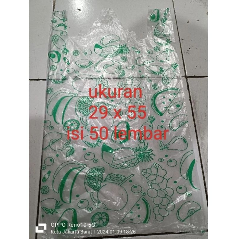 isi 50pcs hd buang bening UK 29x55cm / kantong kresek bening motif buah uk 29