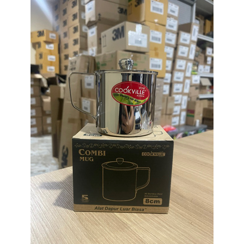 Cookville MUG W / cover korea stainless 8cm Gelas Stainless Cook ville Korea