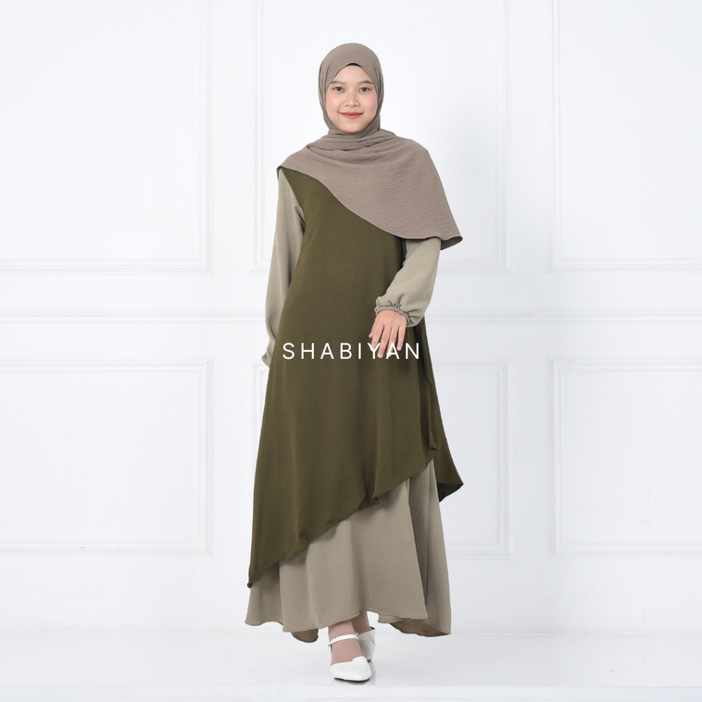 Shabiyan 456 Gamis Set Dress | Dress 2 in 1 | Muslimah Outer Dress | Xania-Light Green
