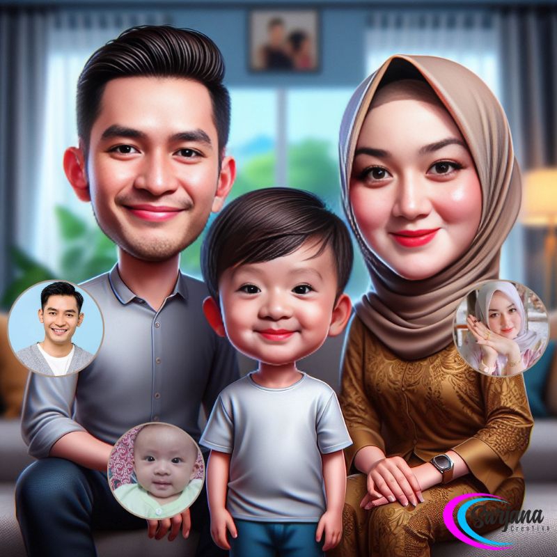 Edit Foto Karikatur Keluarga Hijab