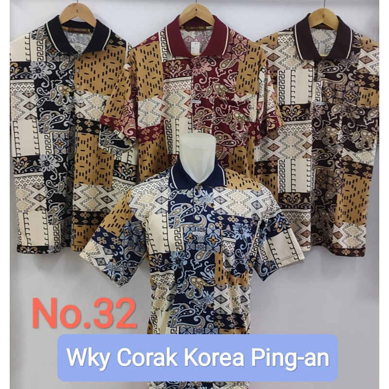 Kaos Krah Kerah Pria Lengan Pendek Motif Batik Corak Korea Keren Terbaru - Kaos Wangki Fullprinting
