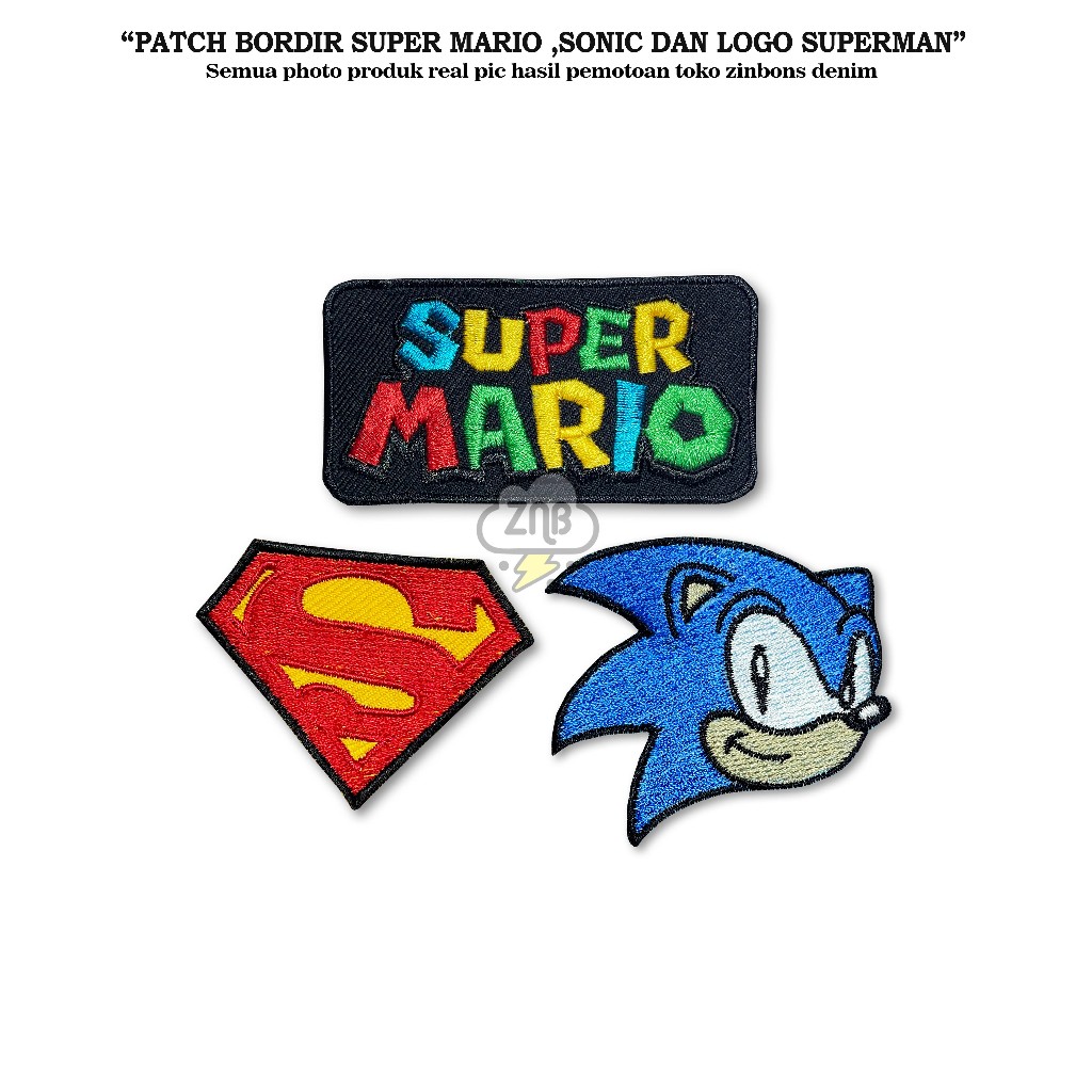 PATCH SUPER MARIO DAN SONIC EMBLEM BORDIR PATCH KARAKTER TEMPELAN JAHIT PATCH IRON PREMIUM