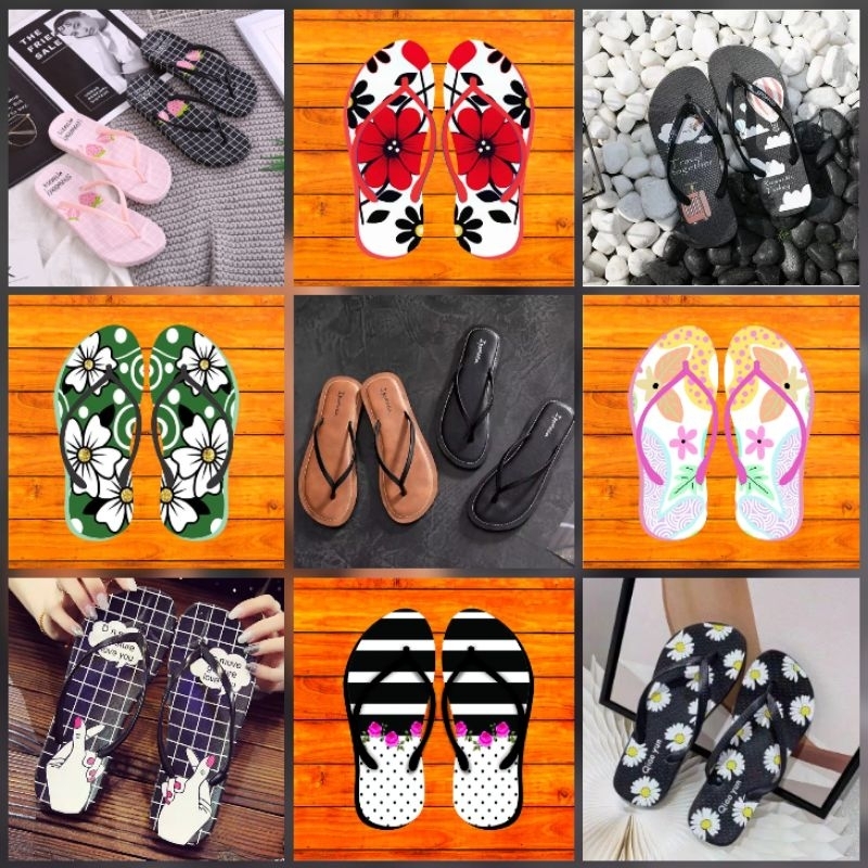 COD MAKASSAR 10 Motif Warna Bunga Buah Strawberry Sandal Jepit Slipper Sendal Flip Shopee Online Sho