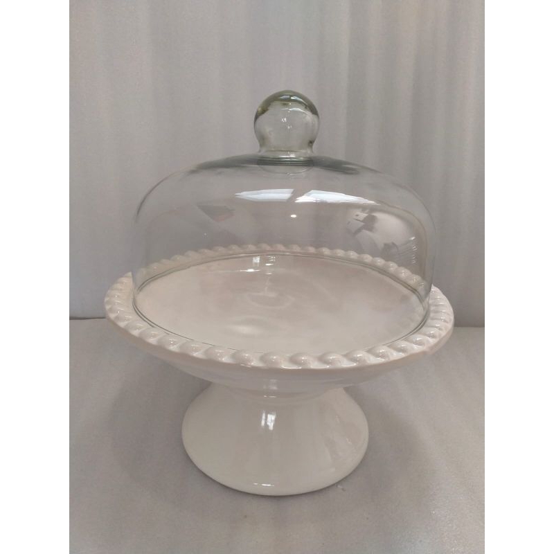 ceramic cake stand with glass cover tempat kue tutup kaca besar