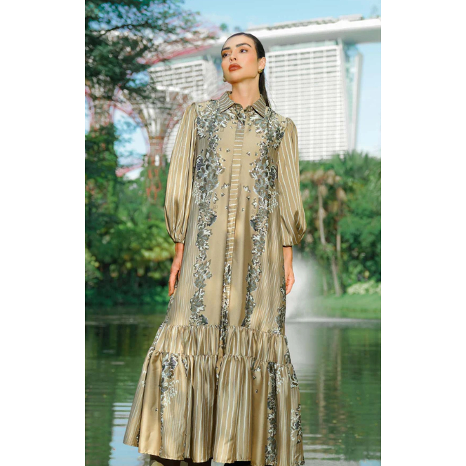 Benang Jarum Aquila Tiered Dress - Tan