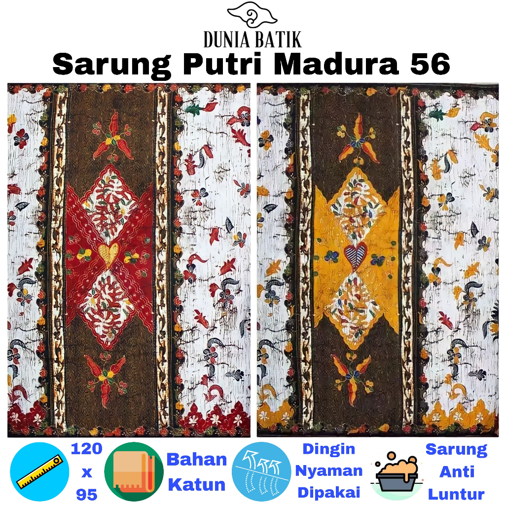 Sarung Batik Putri Madura 56 Halus Warna Dasar Putih an Ukuran Dewasa Kain Murah Jarik Perempuan Sar