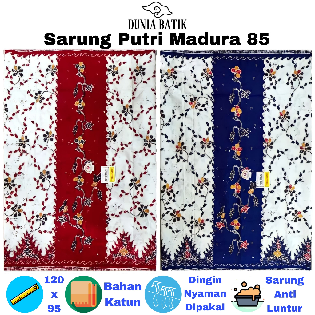 Sarung Batik Putri Madura 85 Halus Warna Dasar Putih an Ukuran Dewasa Kain Murah Jarik Perempuan Sar