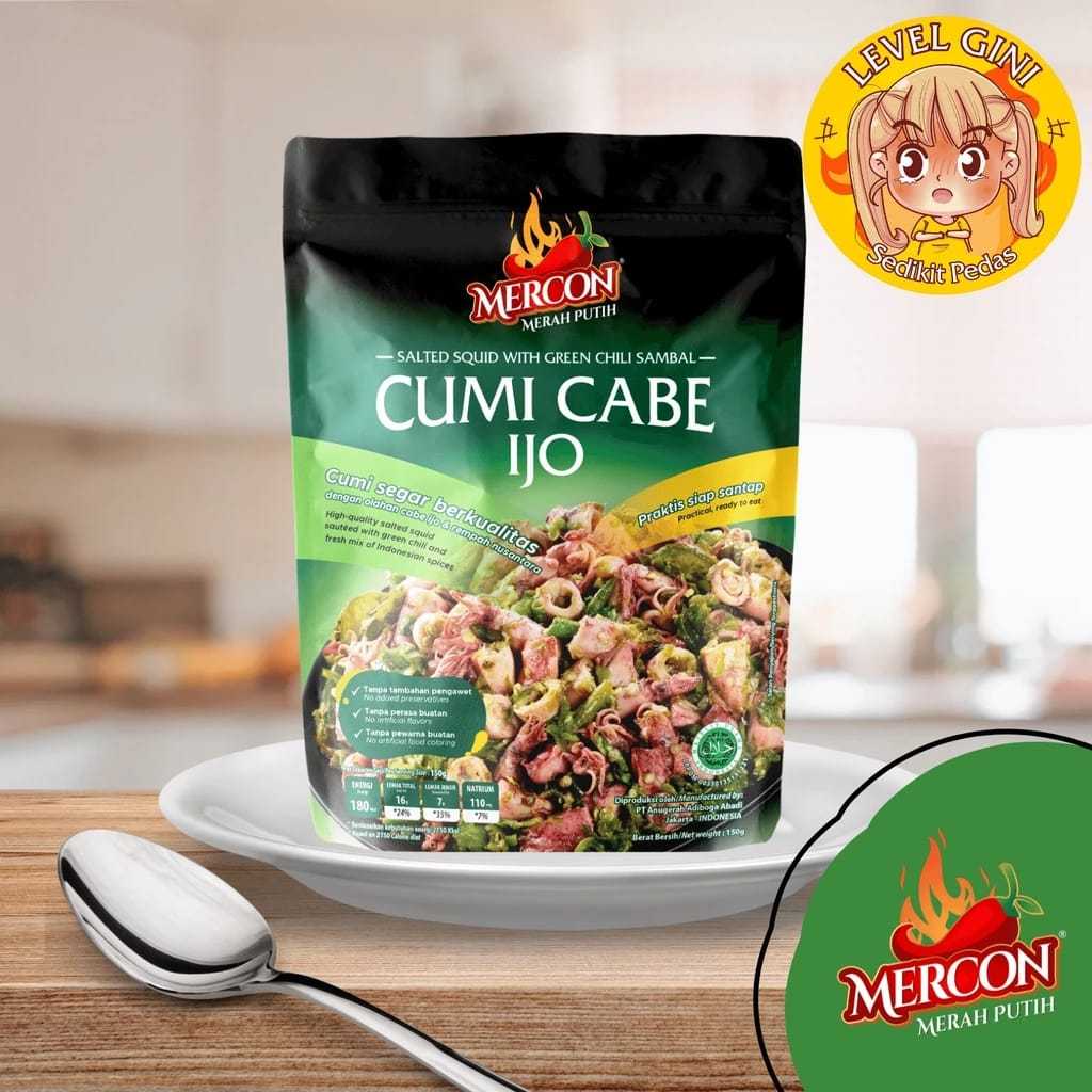 

Cumi Cabe Ijo Level Gini - Sambal - Mercon Merah Putih Halal - BPOM 150 gram