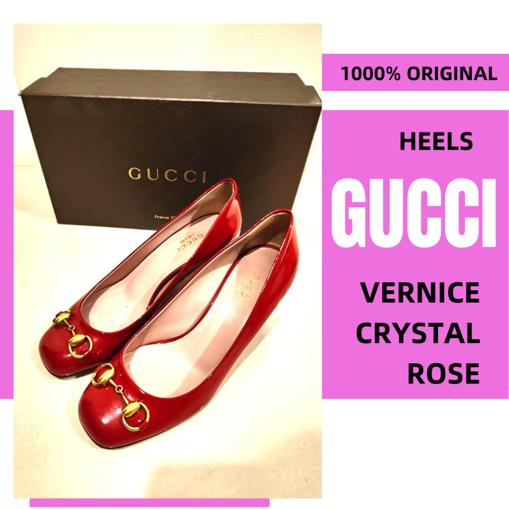 Sepatu Gucci Vernice Crystal Rose Bed Size 36 Preloved Heels ORIGINAL