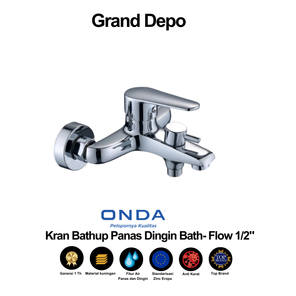 Onda Kran Shower Mixer Air Panas Dingin Bath Flow 1/2" Onda / Kran Shower Mixer Onda / Kran Air Onda