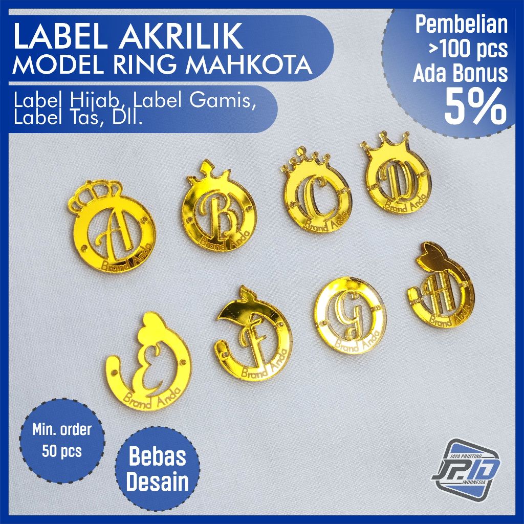 

Label Akrilik Label Hijab, Label Gamis, Label Tas - Bentuk Ring Mahkota