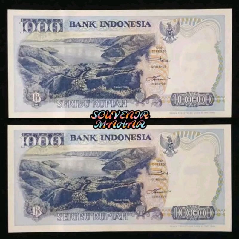 (Au/Unc/Gress) Uang kuno 1000 rupiah seribu lompat batu nias tahun 1992 rp 1000 danau toba