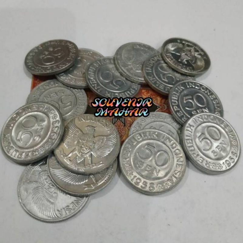 Uang koin kuno 50 sen garuda uang lama 50 sen uang jadul 50 sen alumunium mahar nikah 20 rupiah 2020