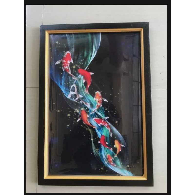 Hiasan dinding lukisan cetak ikan koi indah plus bingkai UK 35x52cm