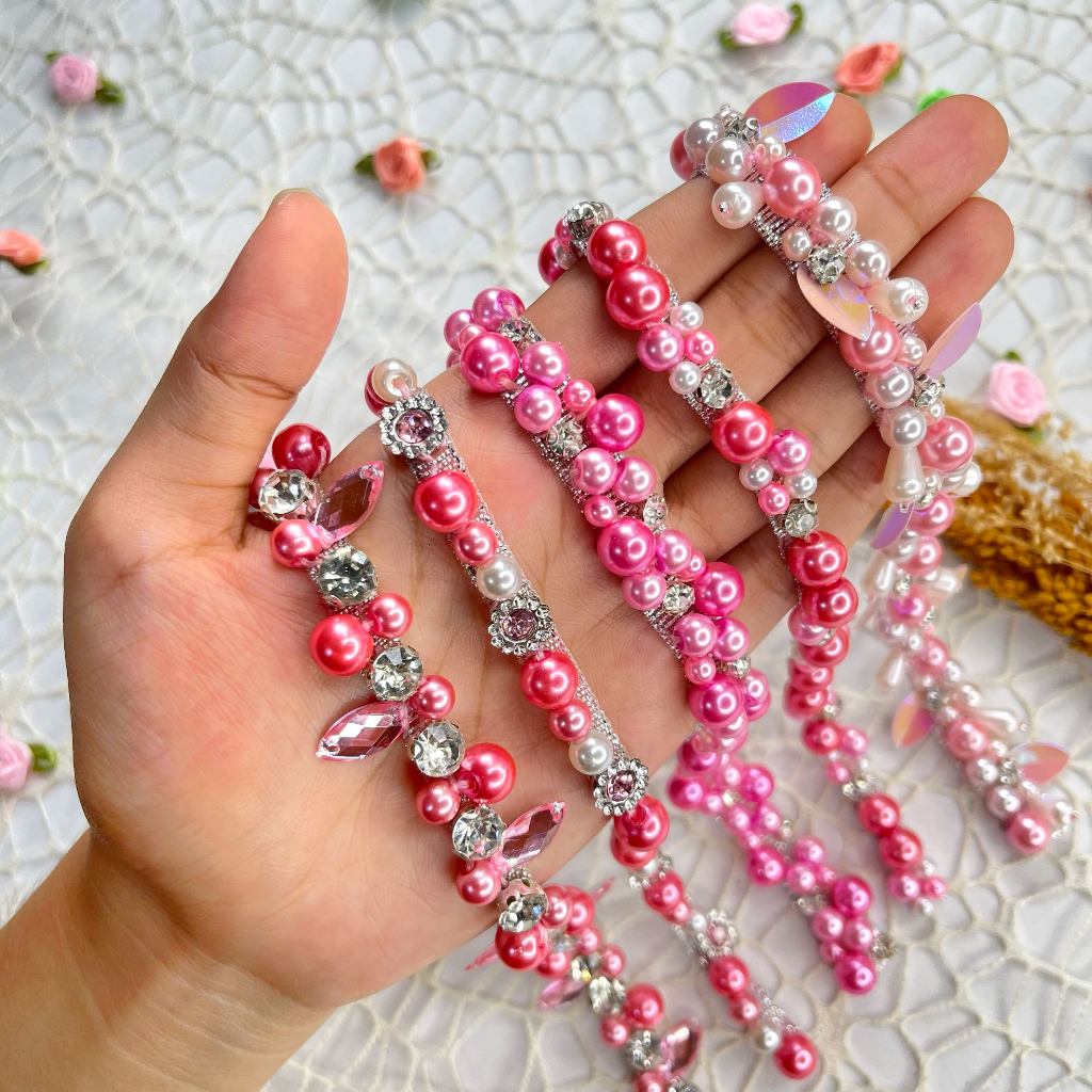 Payet Rangkai Mutiara Pink Series / Payet Mutiara / Payet Leher / Payet Dada / Payet Pinggang